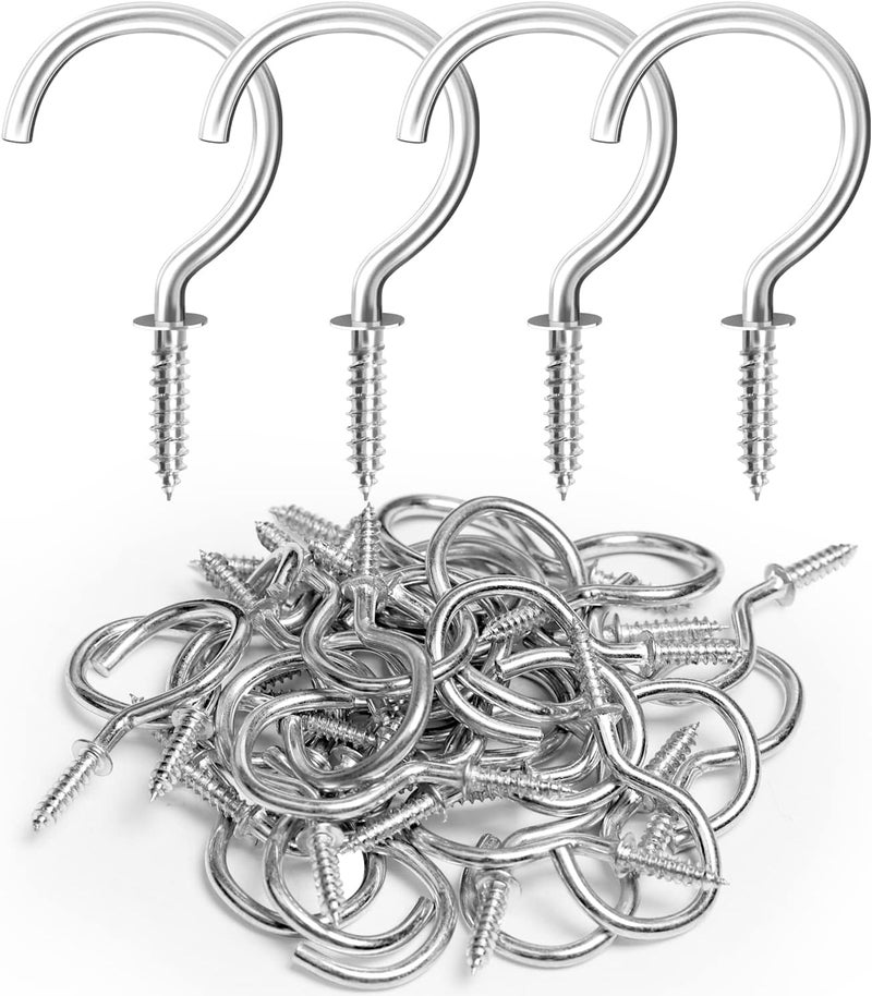 RELBRO Screw Hooks, 1-1/4 Inch Metal Screw in Cup Hooks, Silver, 50 Pcs - Image 1